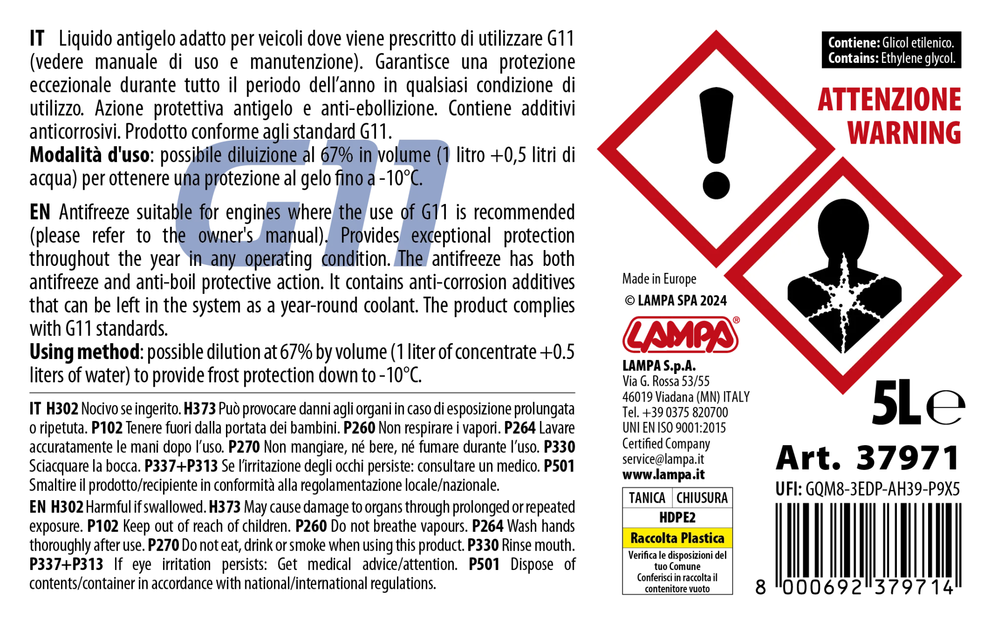 Premium Series Blu G11, liquido antigelo radiatore - (-25°C / +105°C) - 5 L