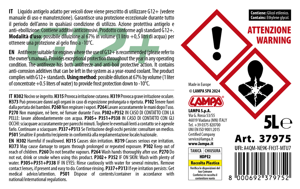 Premium Series Verde G12+, liquido antigelo radiatore - (-25°C / +105°C) - 5 L
