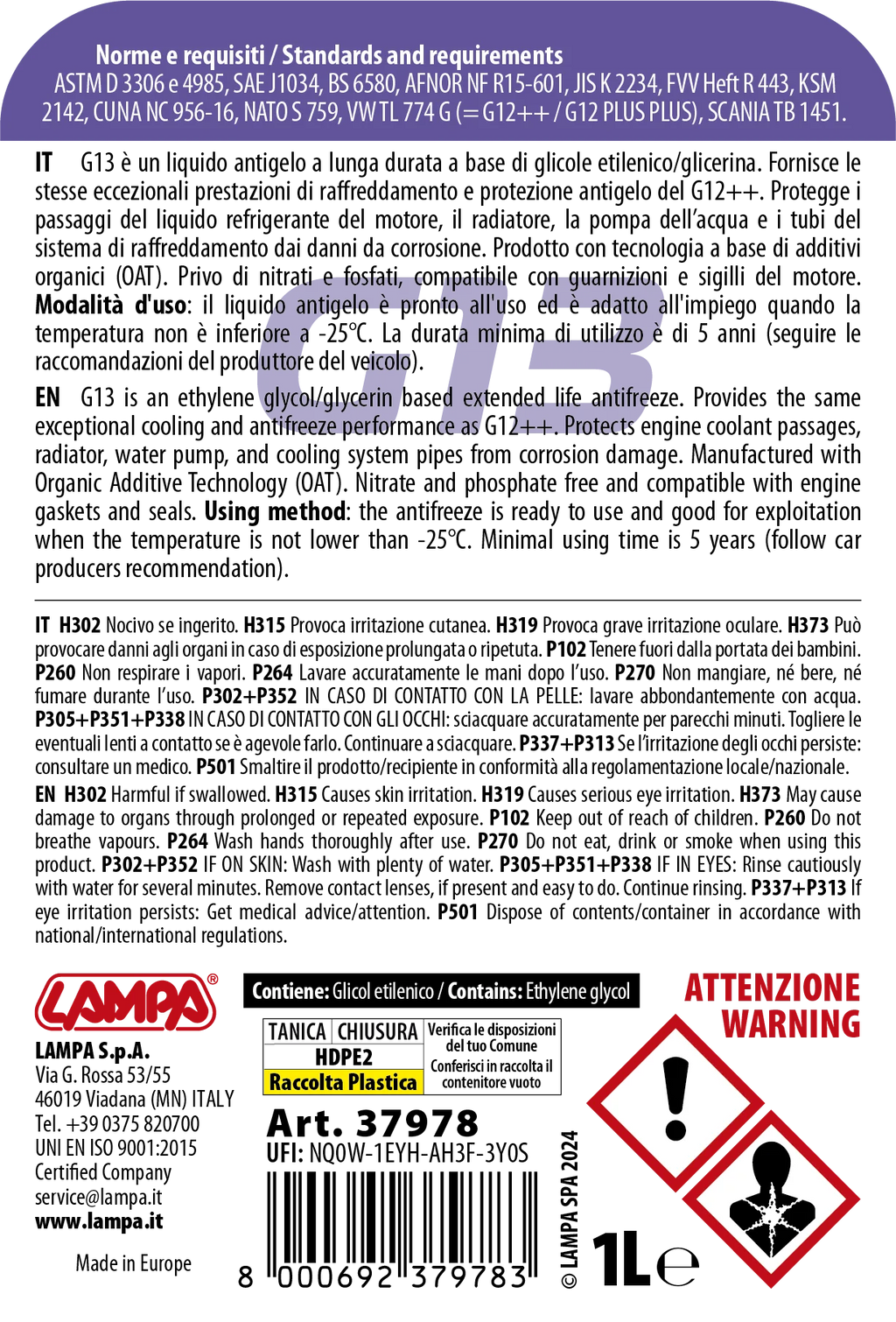 Premium Series Viola G13, liquido antigelo radiatore - (-25°C / +105°C) - 1 L