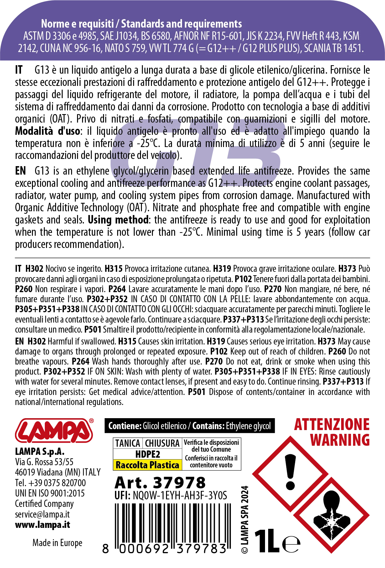 Premium Series Viola G13, liquido antigelo radiatore - (-25°C / +105°C) - 1 L