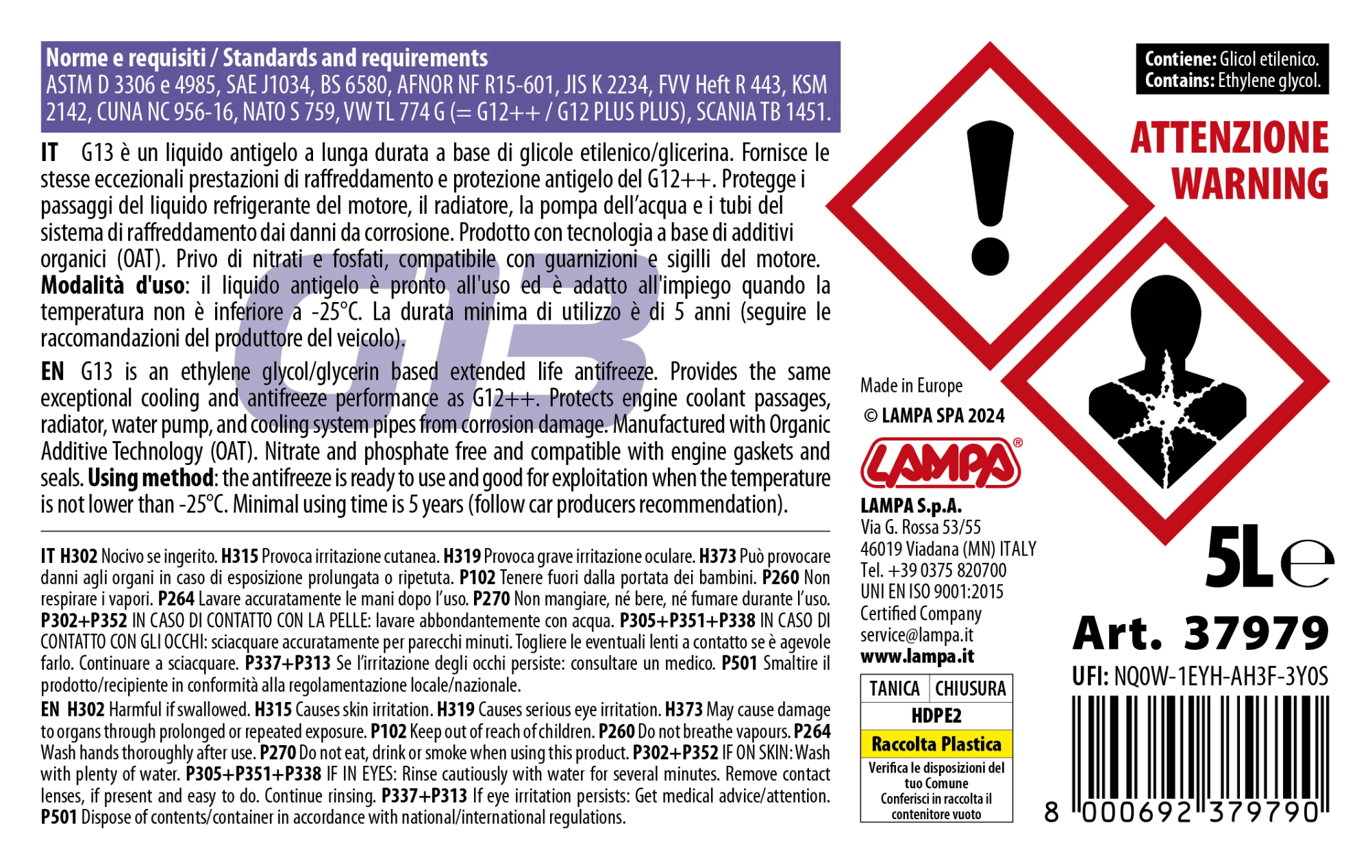 Premium Series Viola G13, liquido antigelo radiatore - (-25°C / +105°C) - 5 L