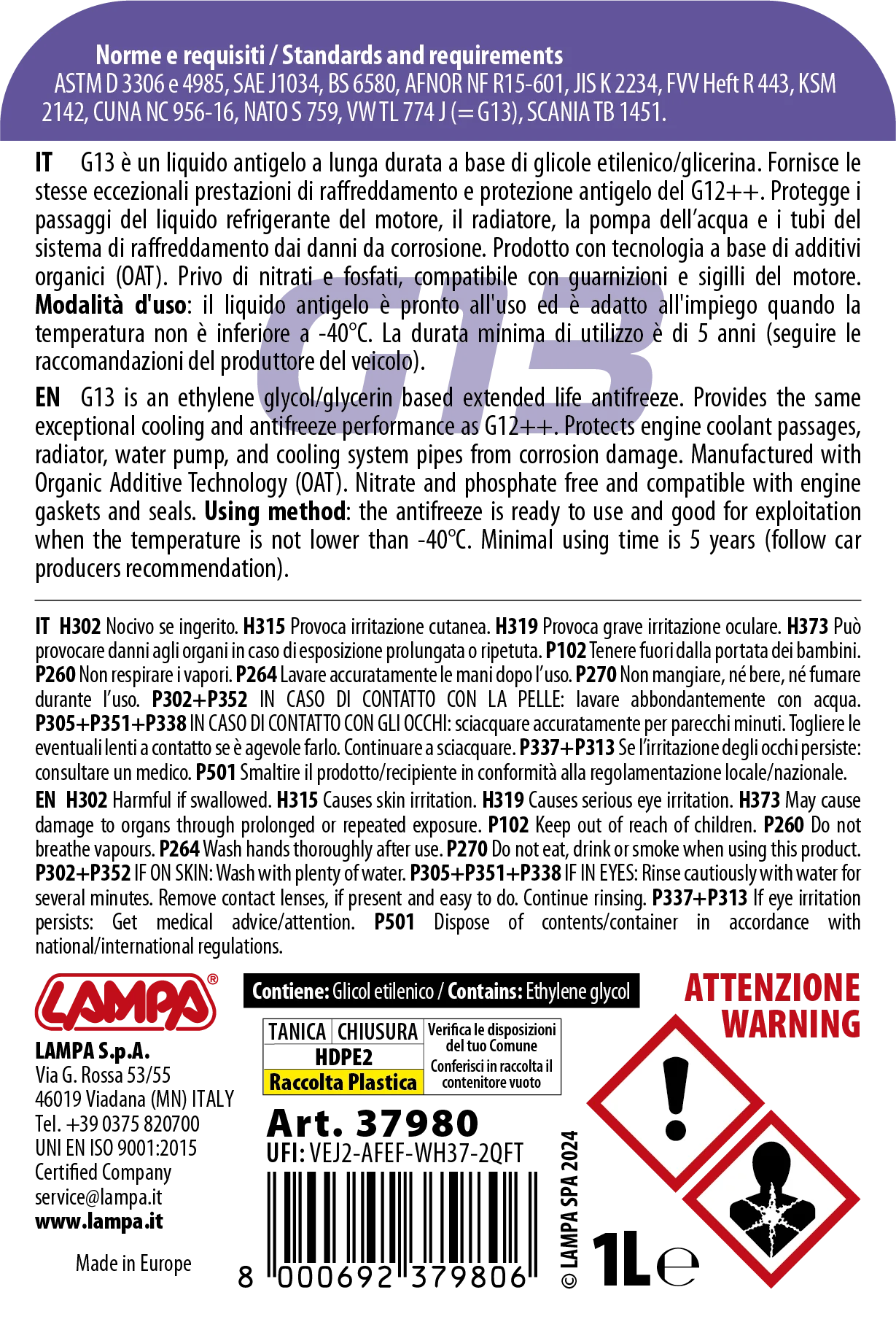 Premium Series Viola G13, liquido antigelo radiatore - (-40°C / +110°C) - 1 L