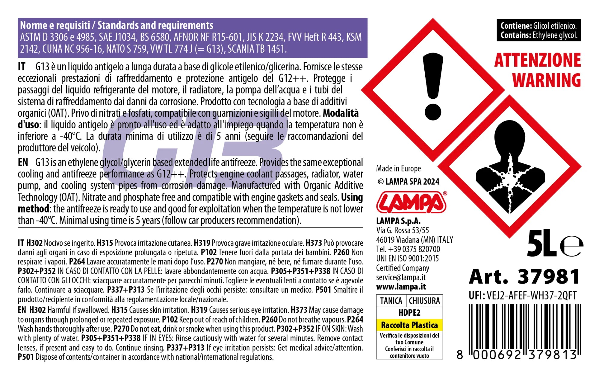 Premium Series Viola G13, liquido antigelo radiatore - (-40°C / +110°C) - 5 L