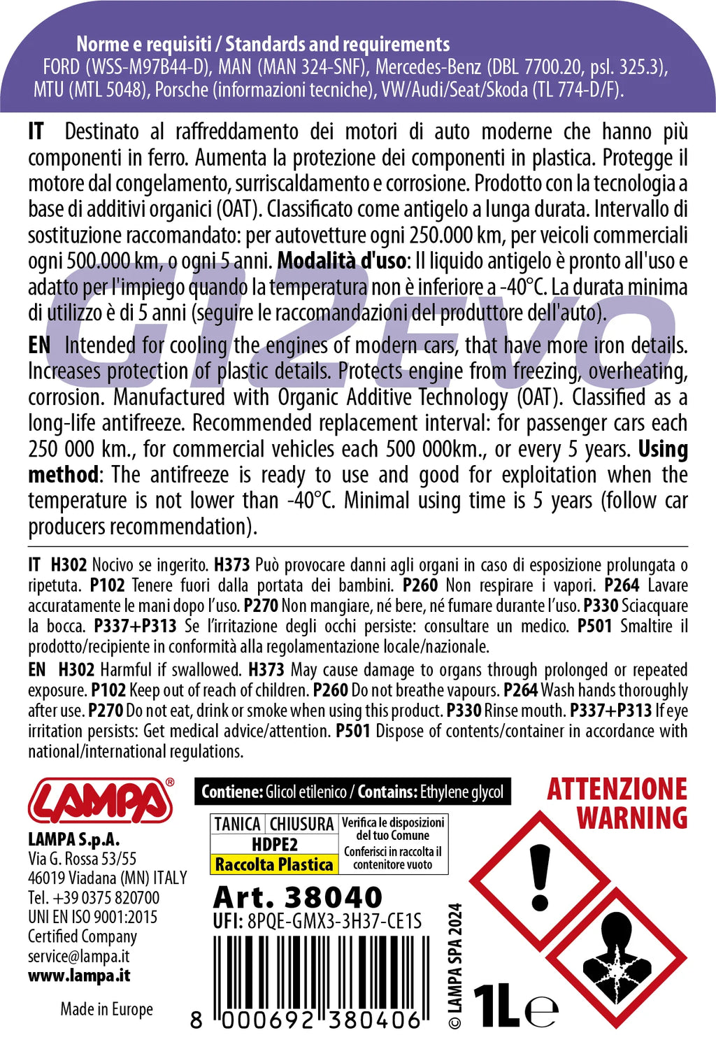 Premium Series  G12 Evo, liquido antigelo radiatore - (-40°C / +110°C) - 1 L