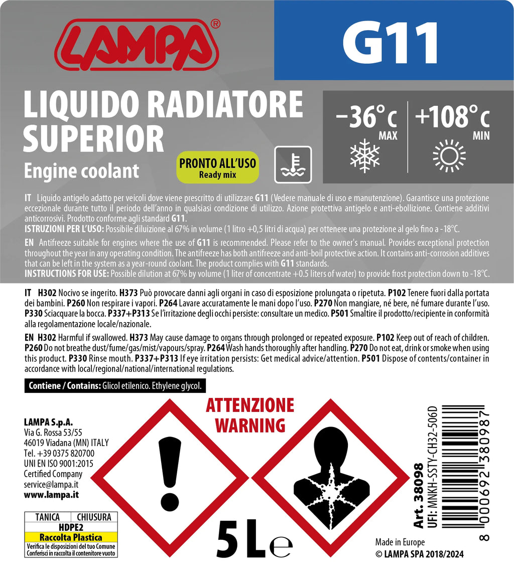Superior-Blu G11, liquido antigelo radiatore (-36°C) - 5 L