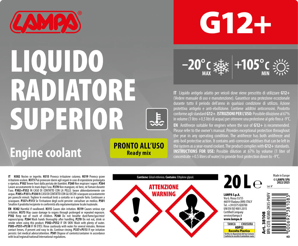 Superior-Rosso G12+, liquido antigelo radiatore (-20°C) - 20 L
