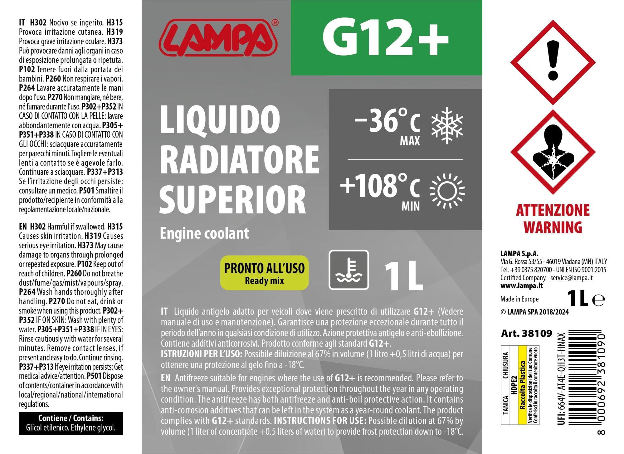 Superior-Verde G12+, liquido antigelo radiatore (-36°C) - 1 L