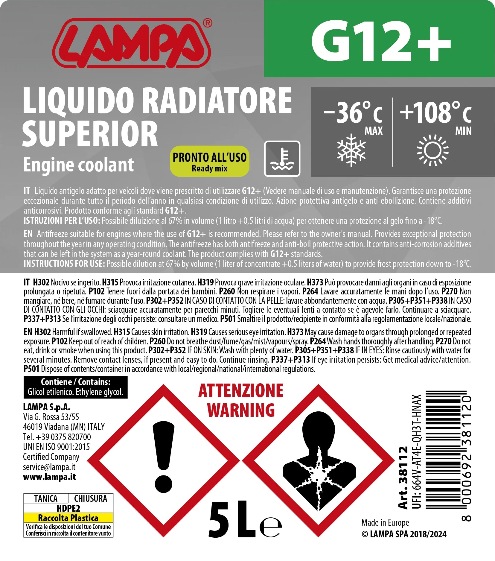 Superior-Verde G12+, liquido antigelo radiatore (-36°C) - 5 L