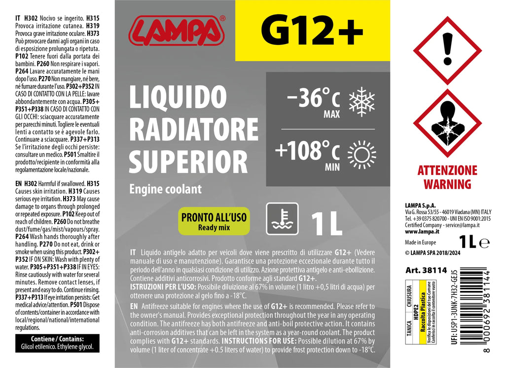 Superior-Giallo G12+, liquido antigelo radiatore (-36°C) - 1 L