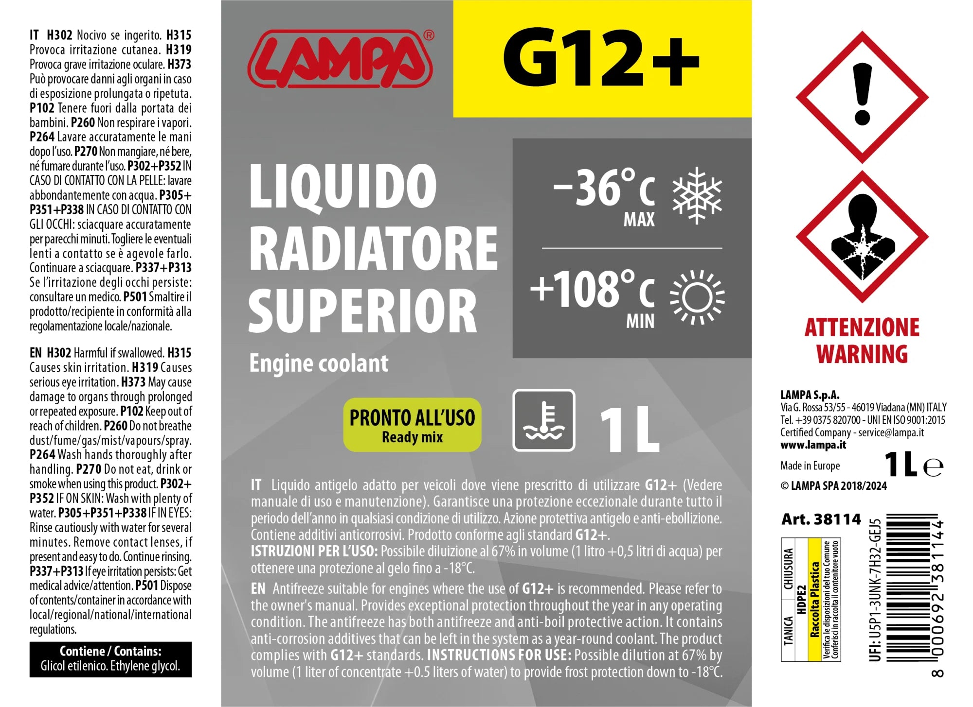 Superior-Giallo G12+, liquido antigelo radiatore (-36°C) - 1 L