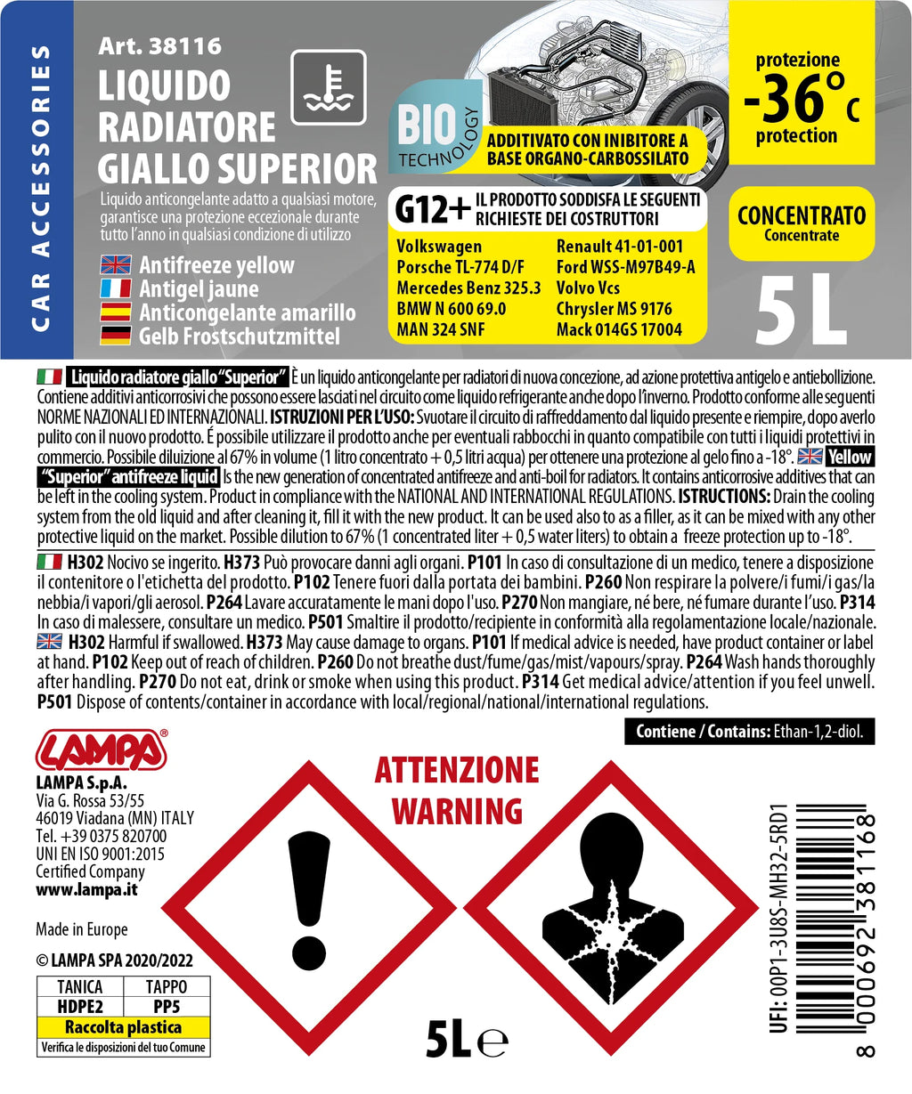Superior-Giallo G12+, liquido antigelo radiatore (-36°C) - 5 L