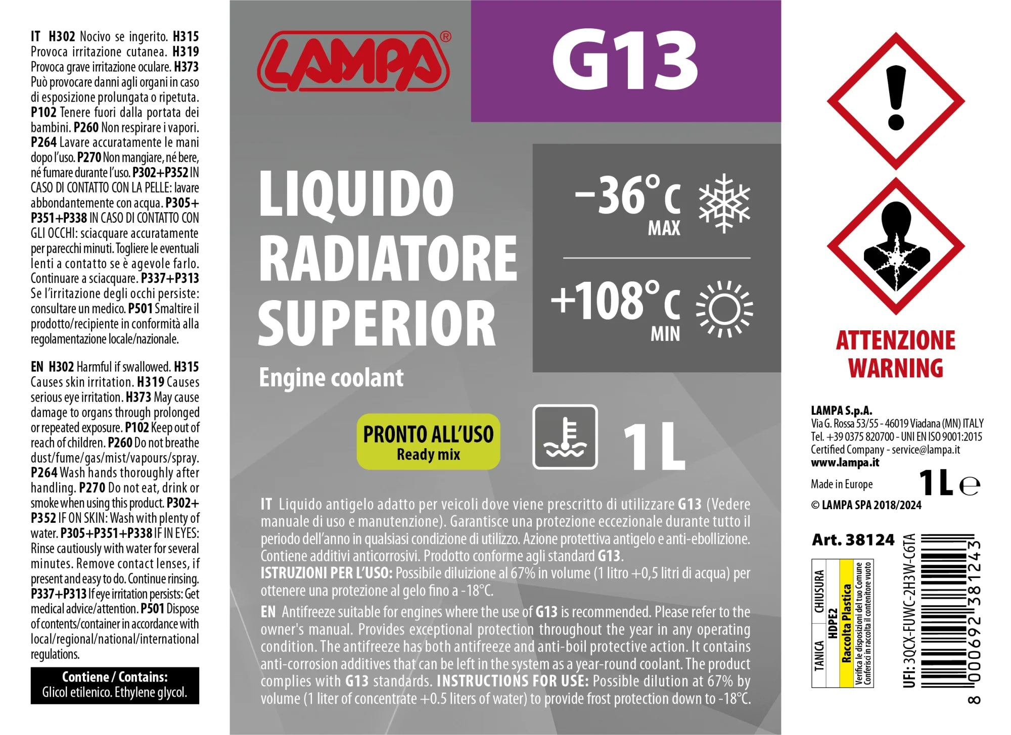 Superior-Viola G13, liquido antigelo radiatore (-36°C) - 1 L