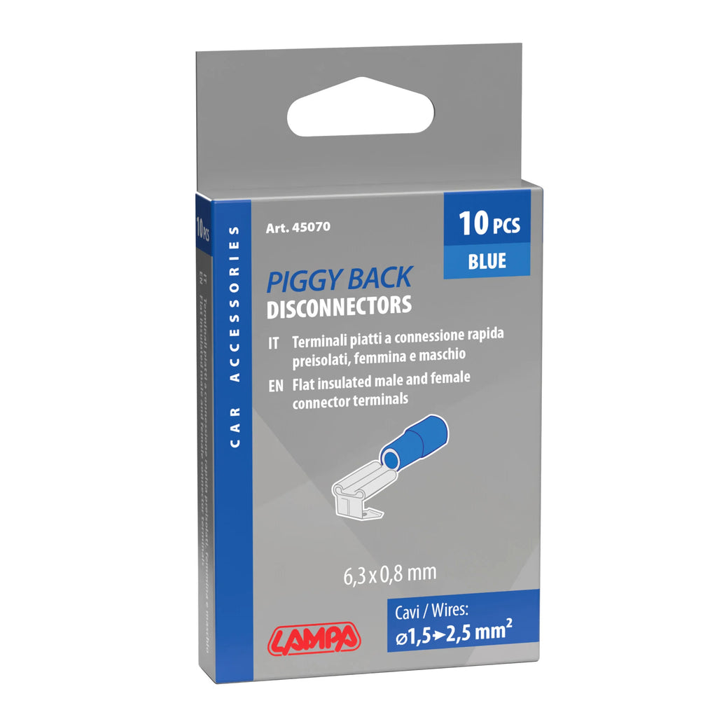 10 terminali - capicorda doppio innesto maschio+femmina - Blu