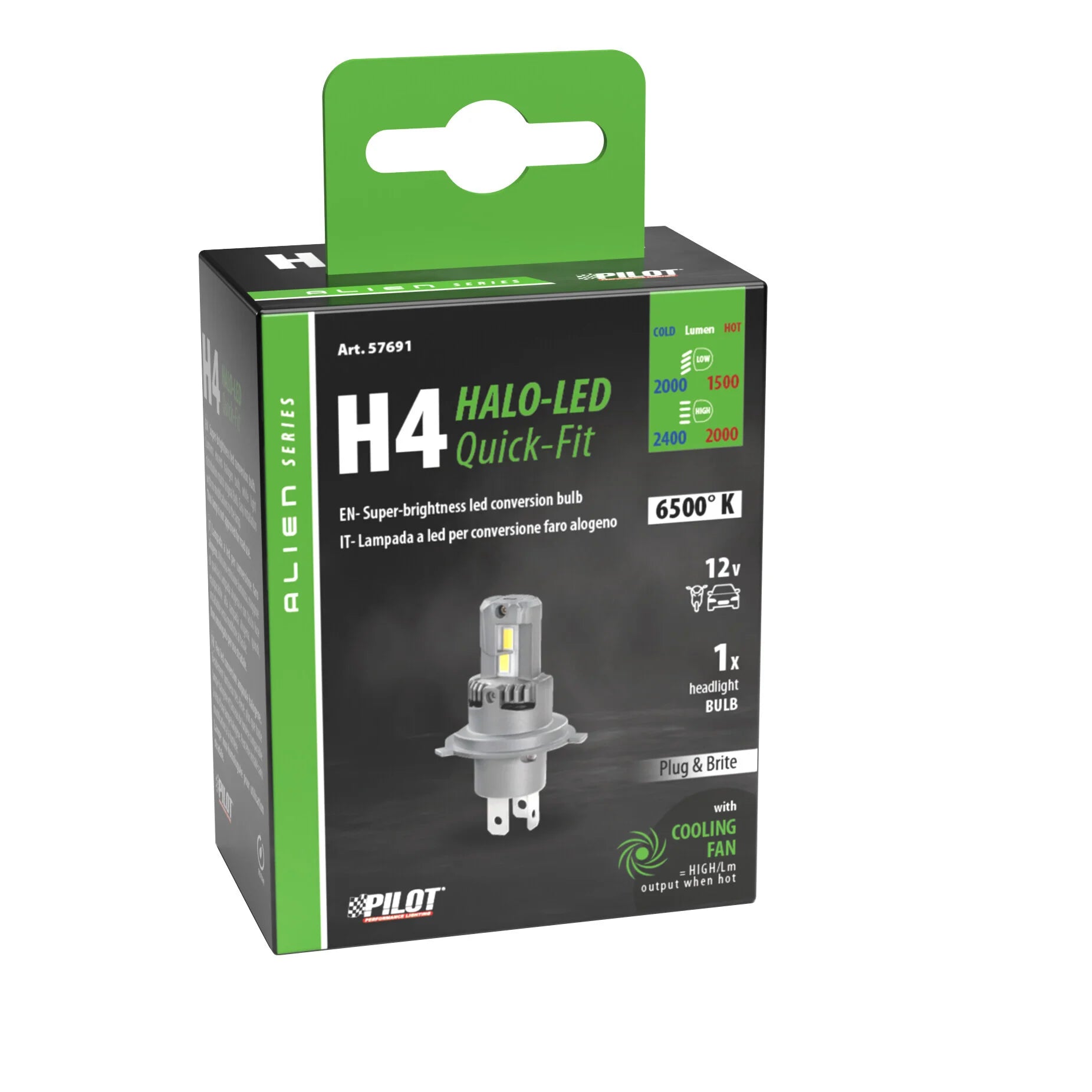 12V Halo Led Alien Series Quick-Fit - (H4) - 25W - P43t - 1 pz  - Scatola