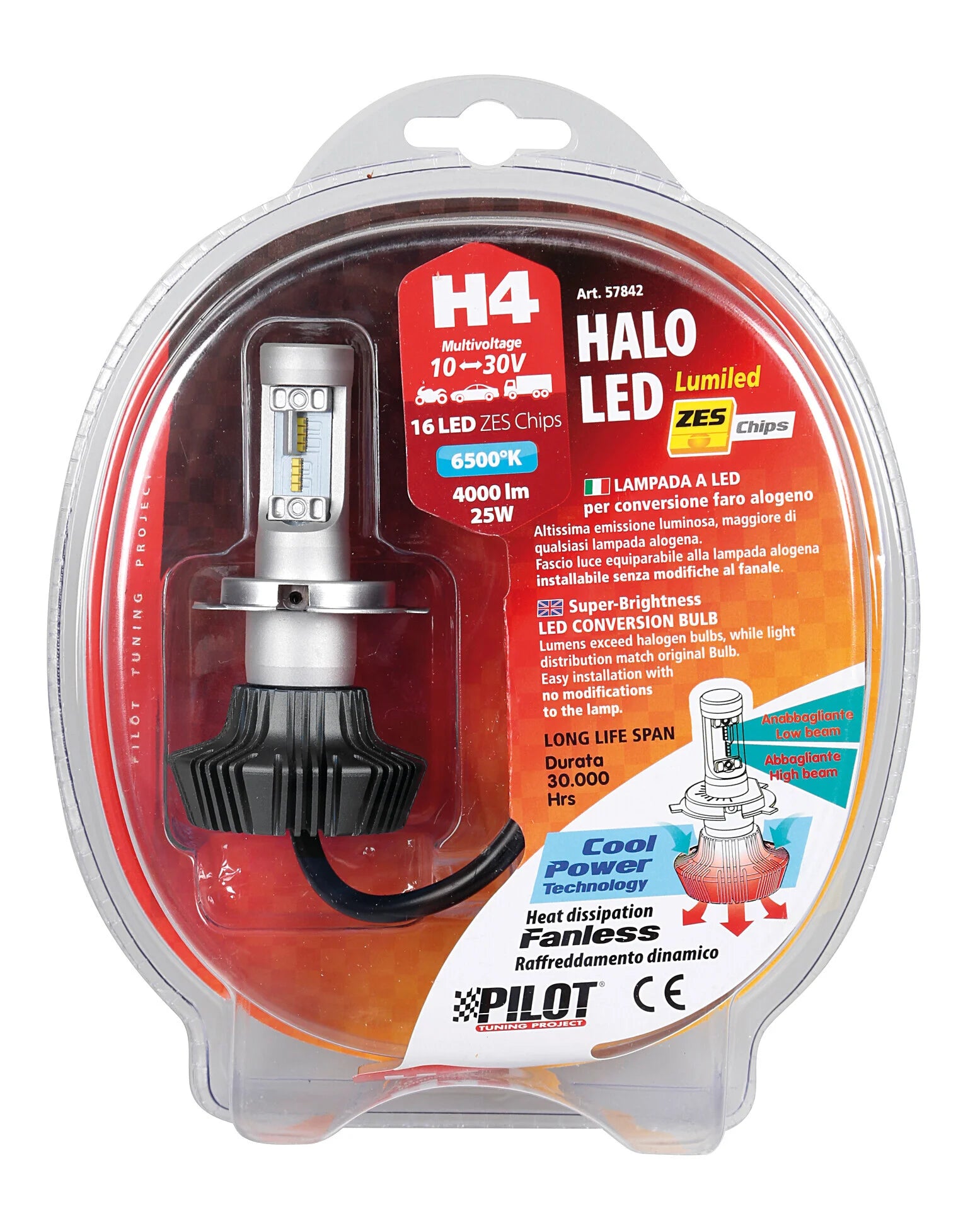 10/30V Halo Led Serie 1 - (H4) - 25W - P43t - 1 pz  - D/Blister