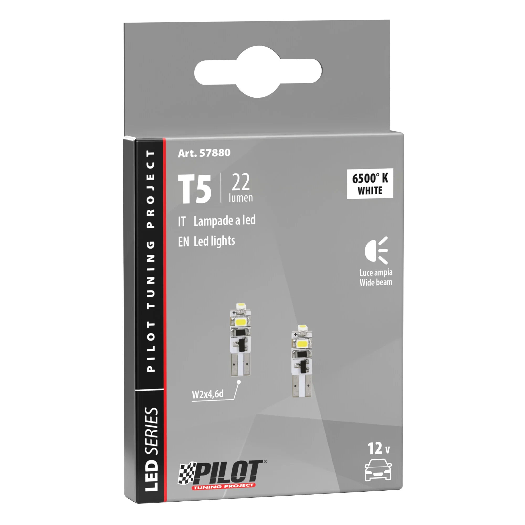 12V Hyper-Led 3 - 3 SMD x 1 chip - (T5) - W2x4,6d - 2 pz  - Scatola - Bianco