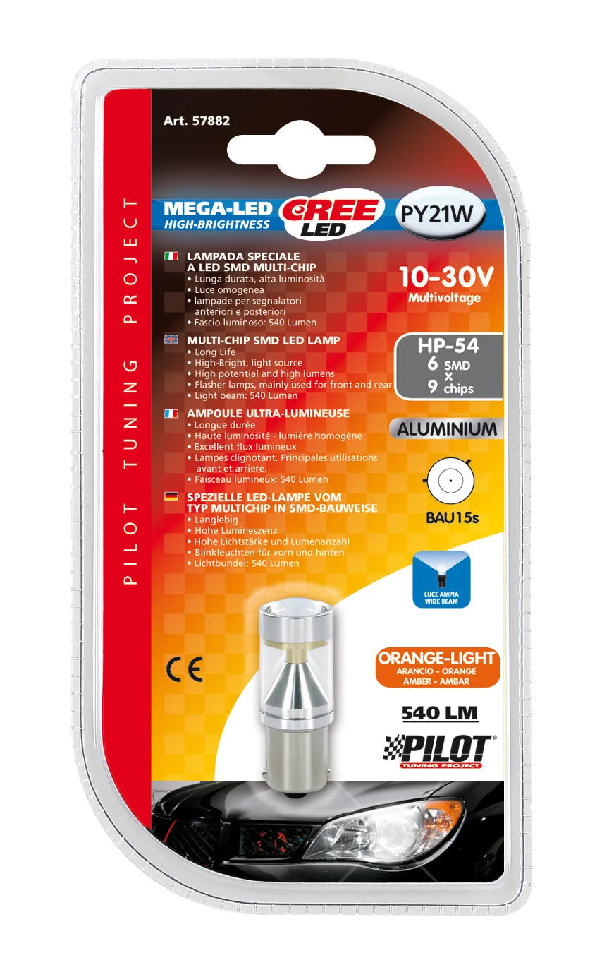10/30V Mega-Led 54 - 6 SMD x 9 chips - (PY21W) - BAU15s - 1 pz  - D/Blister - Arancio