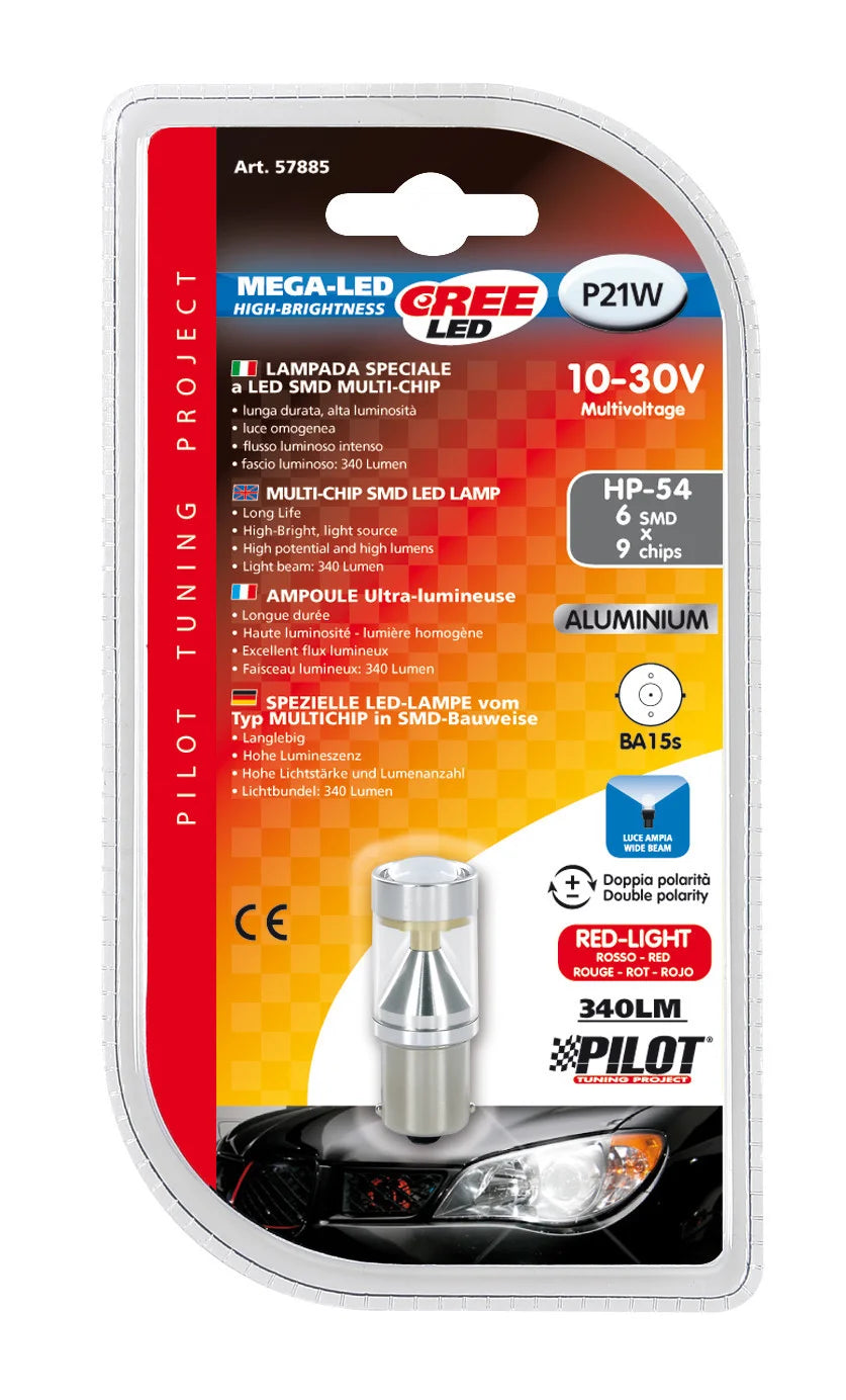 10/30V Led Series - 6 SMD x 9 chips - (P21W) - BA15s - 1 pz  - D/Blister - Rosso