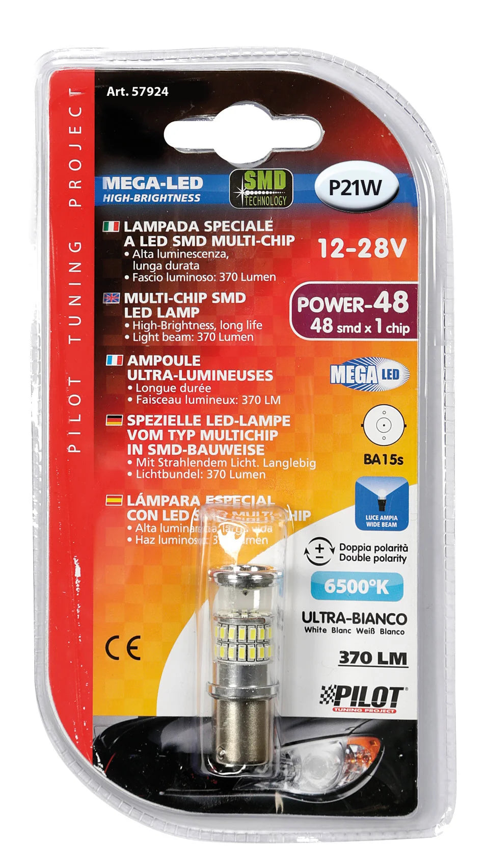 12/28V Led Series - 48 SMD x 1 chip - (P21W) - BA15s - 1 pz  - D/Blister - Bianco - Doppia polarità