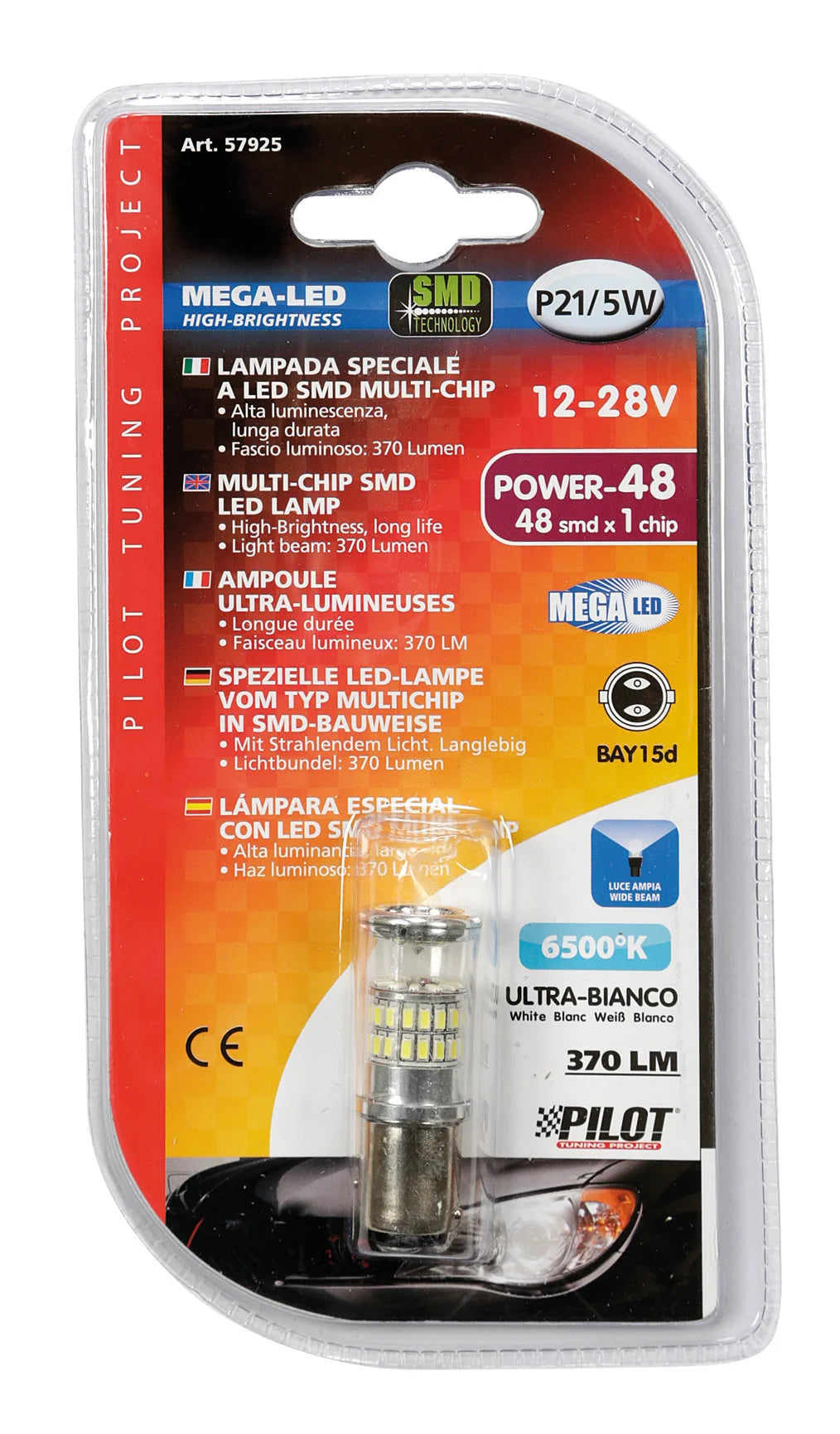 12/28V Mega-Led 48 - 48 SMD x 1 chip - (P21/5W) - BAY15d - 1 pz  - D/Blister - Bianco