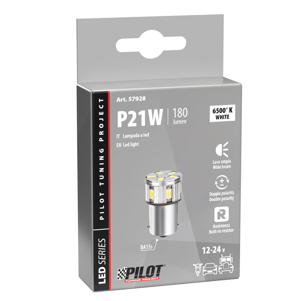 10/30V Led Series - 11 SMD x 1 chip - (P21W) - BA15s - 1 pz  - Scatola - Bianco - Doppia polarità - Resistenza incorporata