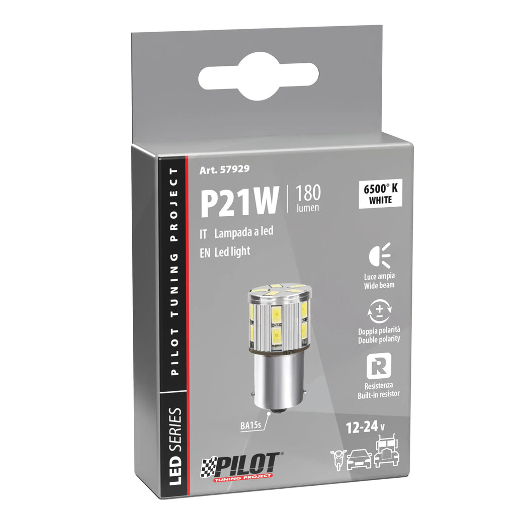10/30V Led Series - 17 SMD x 1 chip - (P21W) - BA15s - 1 pz  - Scatola - Bianco - Doppia polarità - Resistenza incorporata