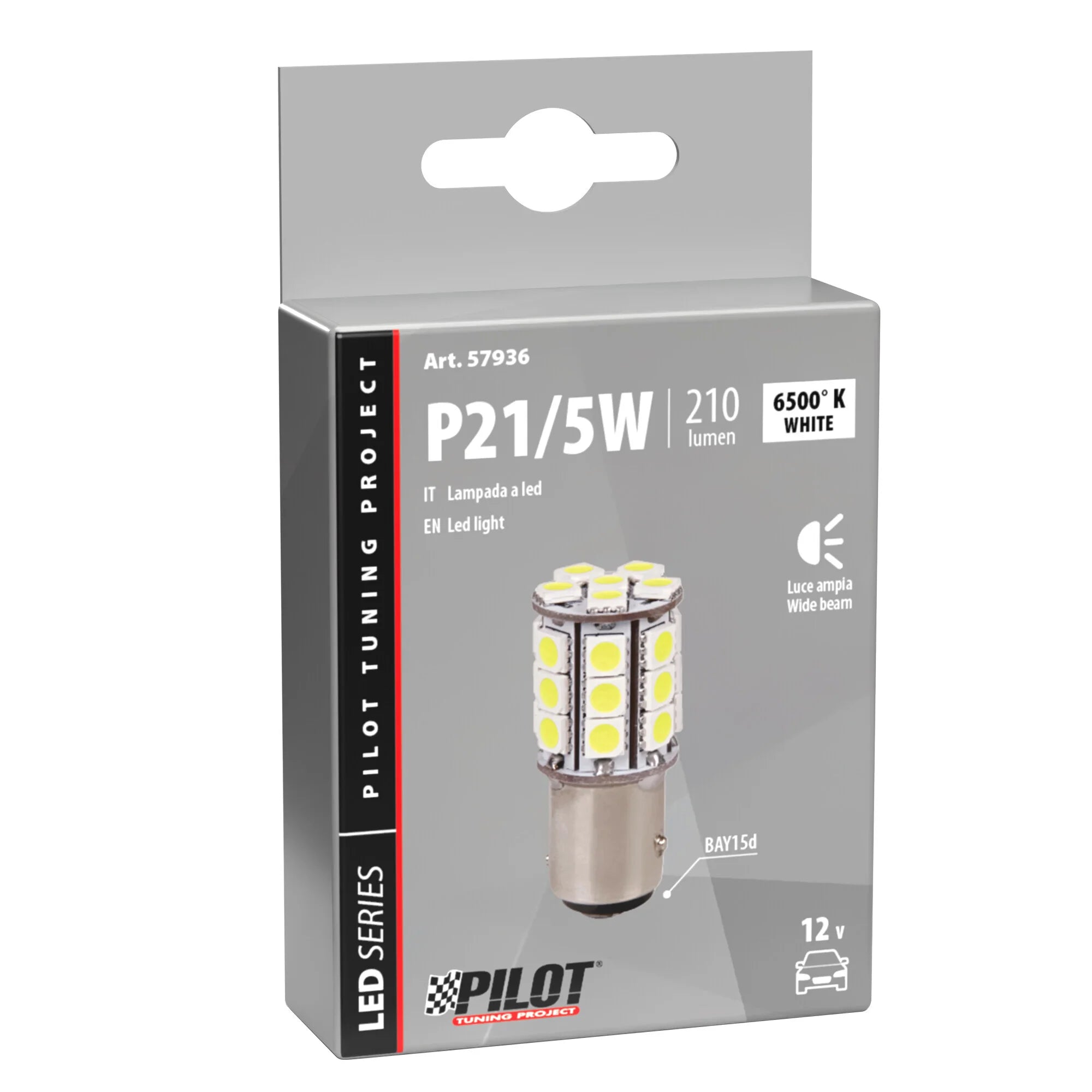 12V Hyper-Led 81 - 27 SMD x 3 chips - (P21/5W) - BAY15d - 1 pz  - Scatola - Bianco