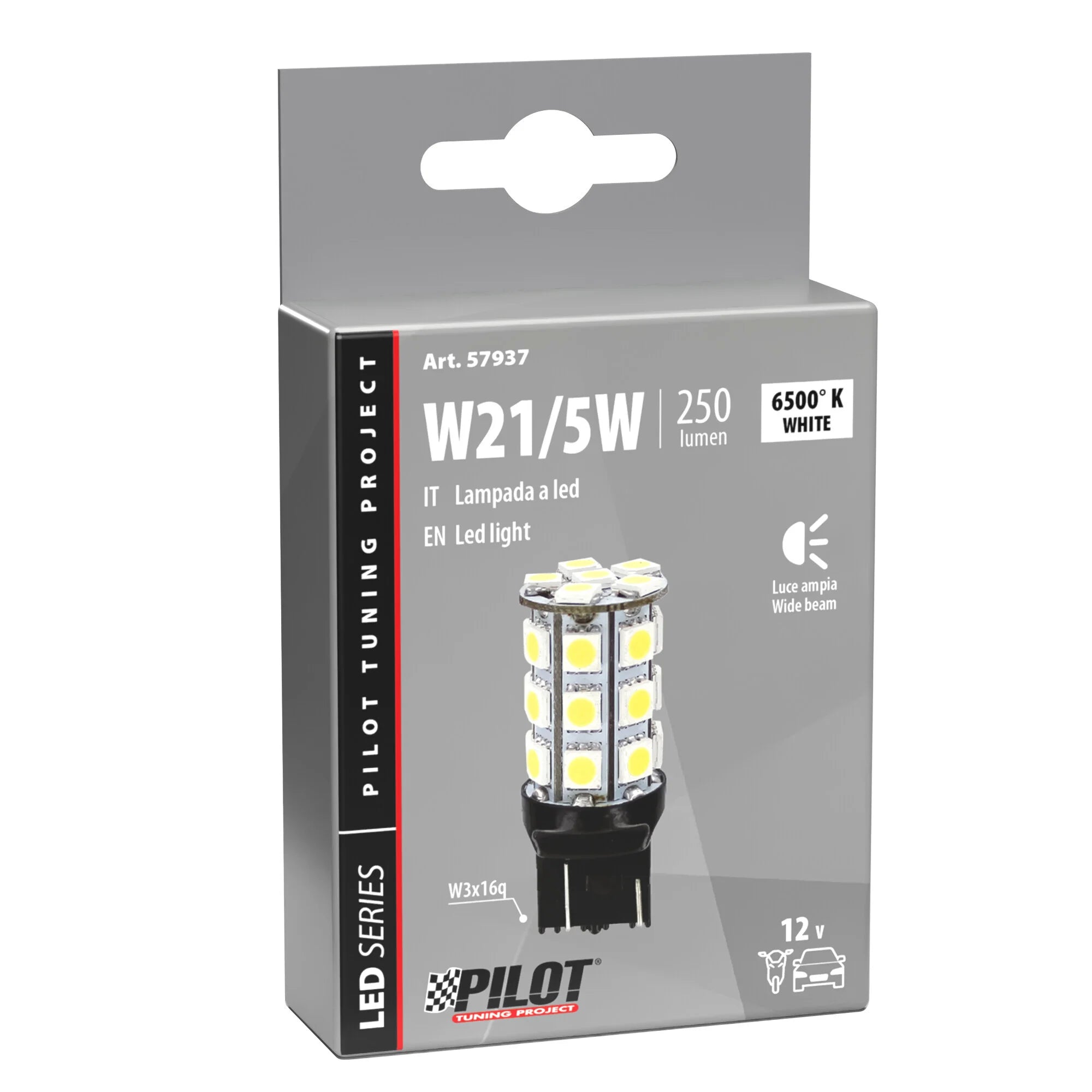 12V Hyper-Led 81 - 27 SMD x 3 chips - (W21/5W) - W3x16q - 1 pz  - Scatola - Bianco