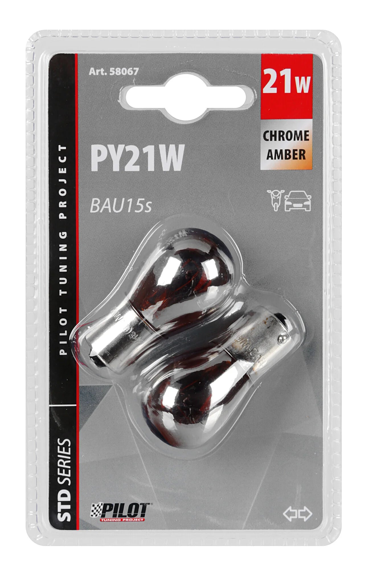 12V Lampada 1 filamento - (PY21W) - 21W - BAU15s - 2 pz  - D/Blister - Cromo/Arancio