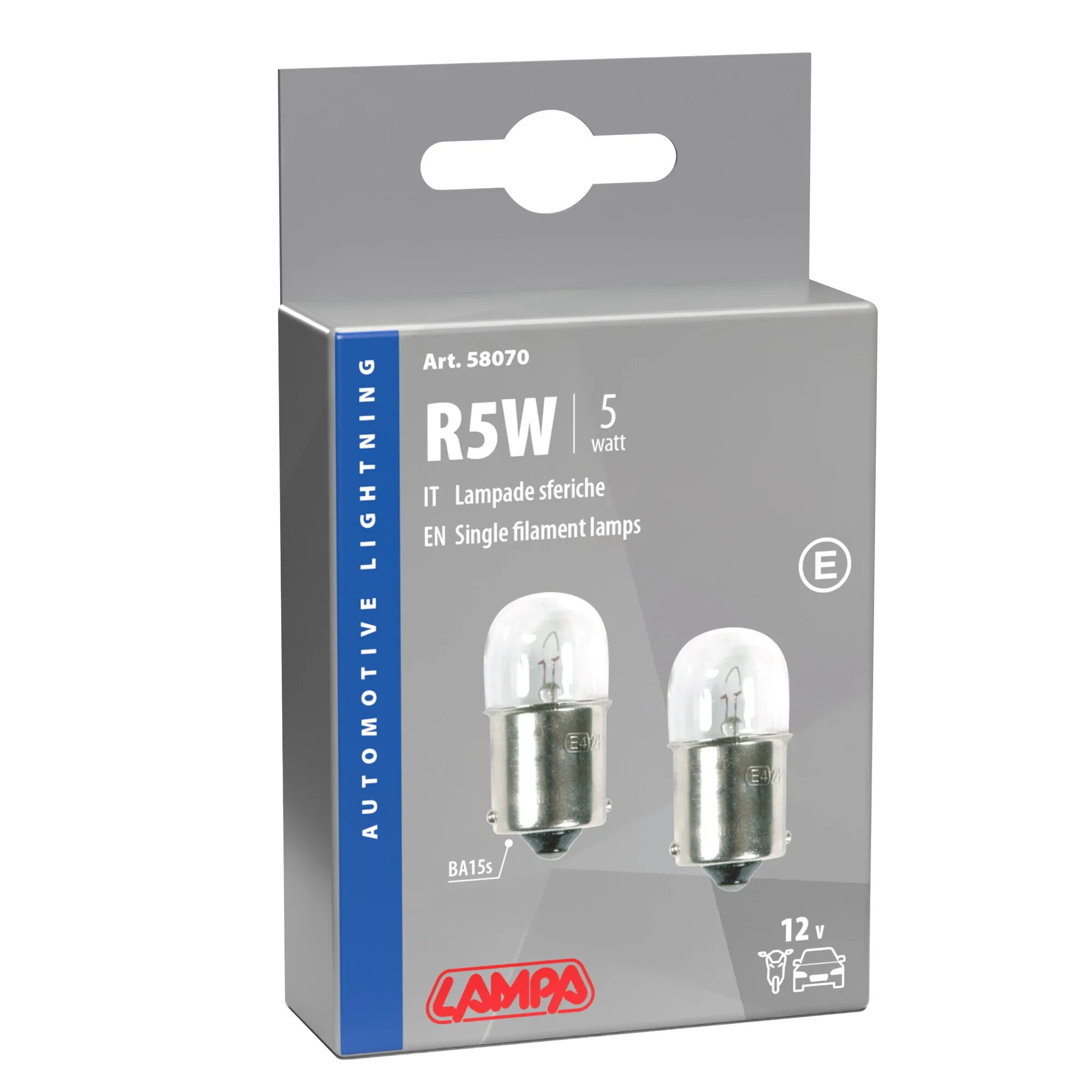 12V Lampada sferica - R5W - 5W - BA15s - 2 pz  - Scatola