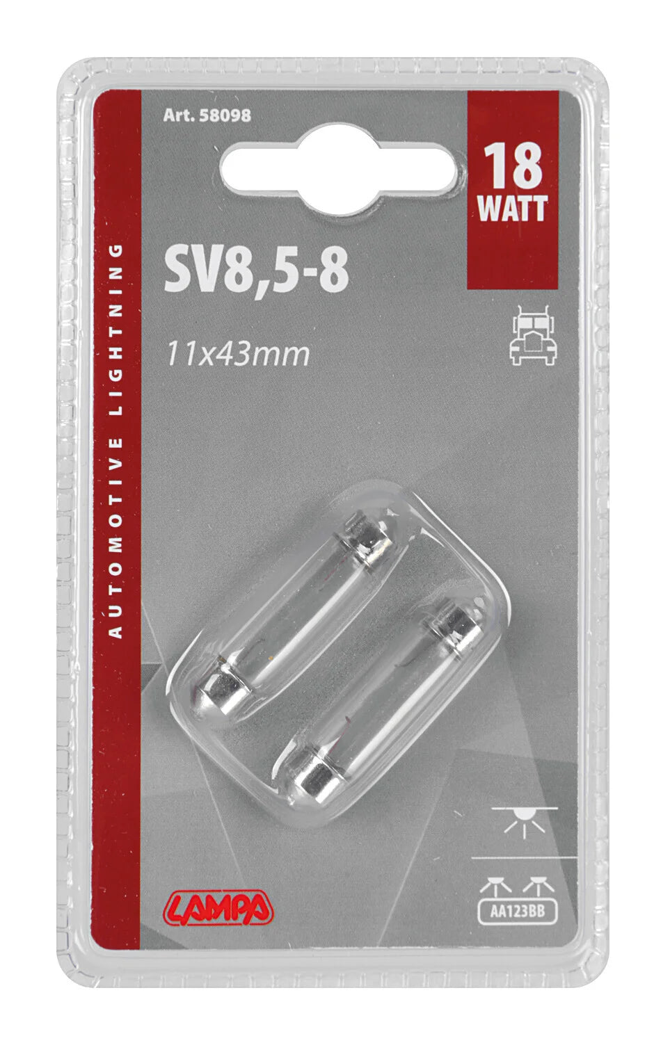 24V Lampada siluro - 11x43 mm - 18W - SV8,5-8 - 2 pz  - D/Blister
