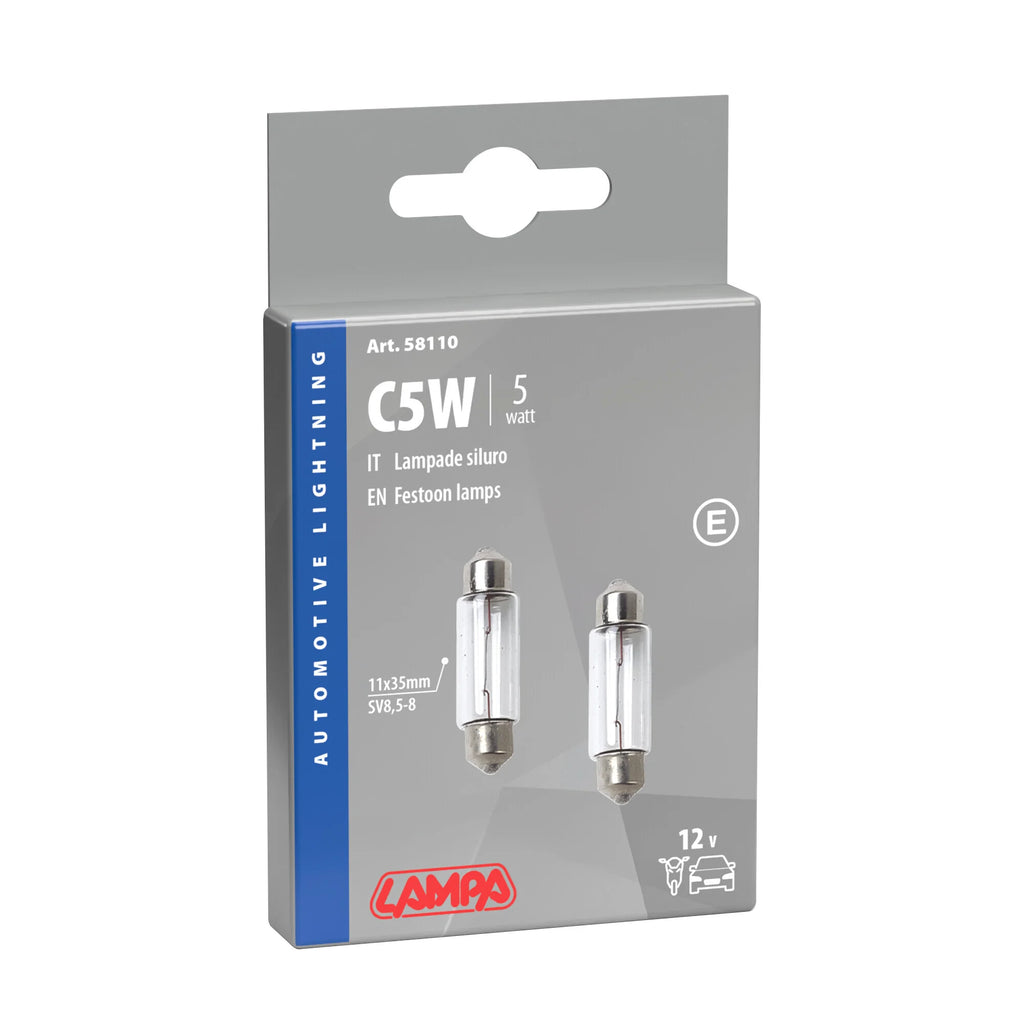 12V Lampada siluro - C5W - 11x35 mm - 5W - SV8,5-8 - 2 pz  - Scatola