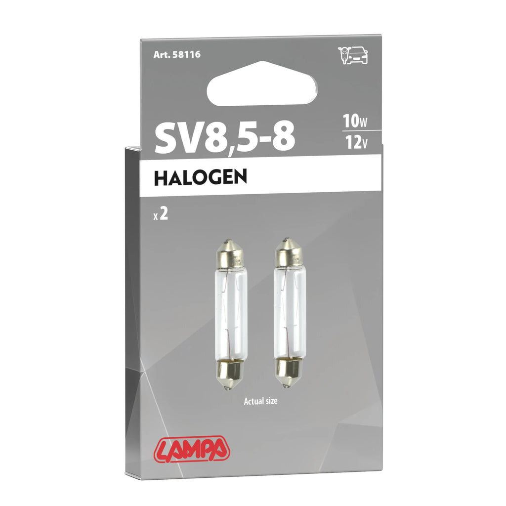 12V Lampada siluro - 11x44 mm - 10W - SV8,5-8 - 2 pz  - D/Blister