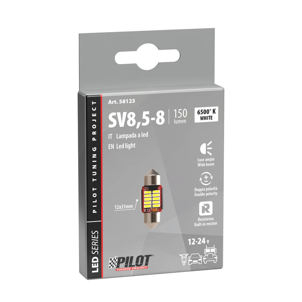 10/30V Led Series - 10 SMD x 1 chip - 12x31 mm - SV8,5-8 - 1 pz  - Scatola - Bianco - Doppia polarità - Resistenza incorporata