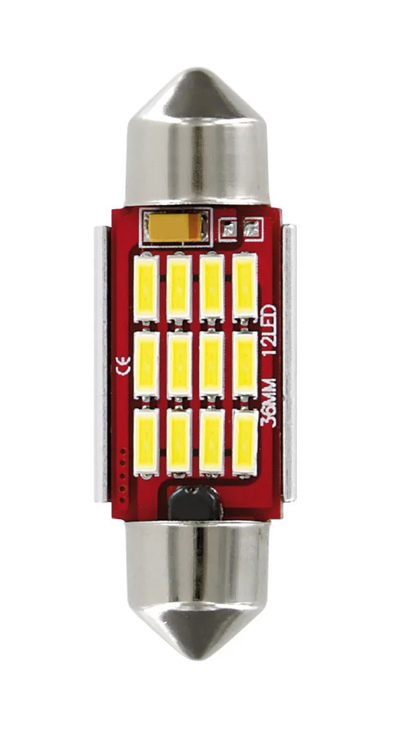 10/30V Led Series - 12 SMD x 1 chip - (C5W) - 12x36 mm - SV8,5-8 - 1 pz  - Scatola - Bianco - Doppia polarità - Resistenza incorporata