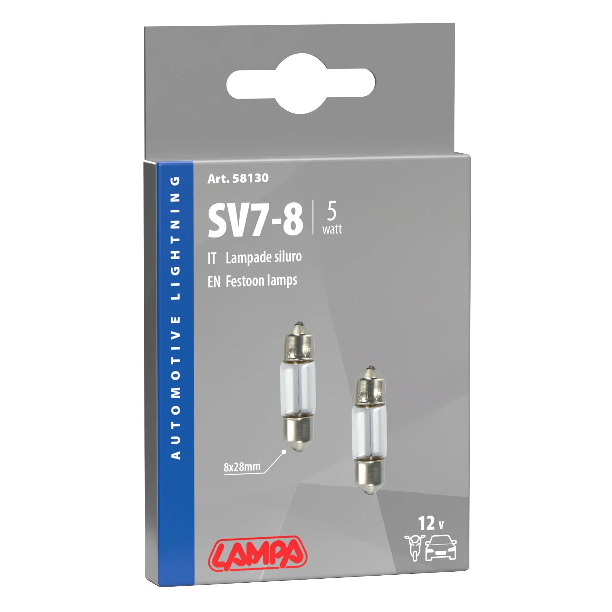 12V Lampada siluro - 8x28 mm - 5W - SV7-8 - 2 pz  - Scatola