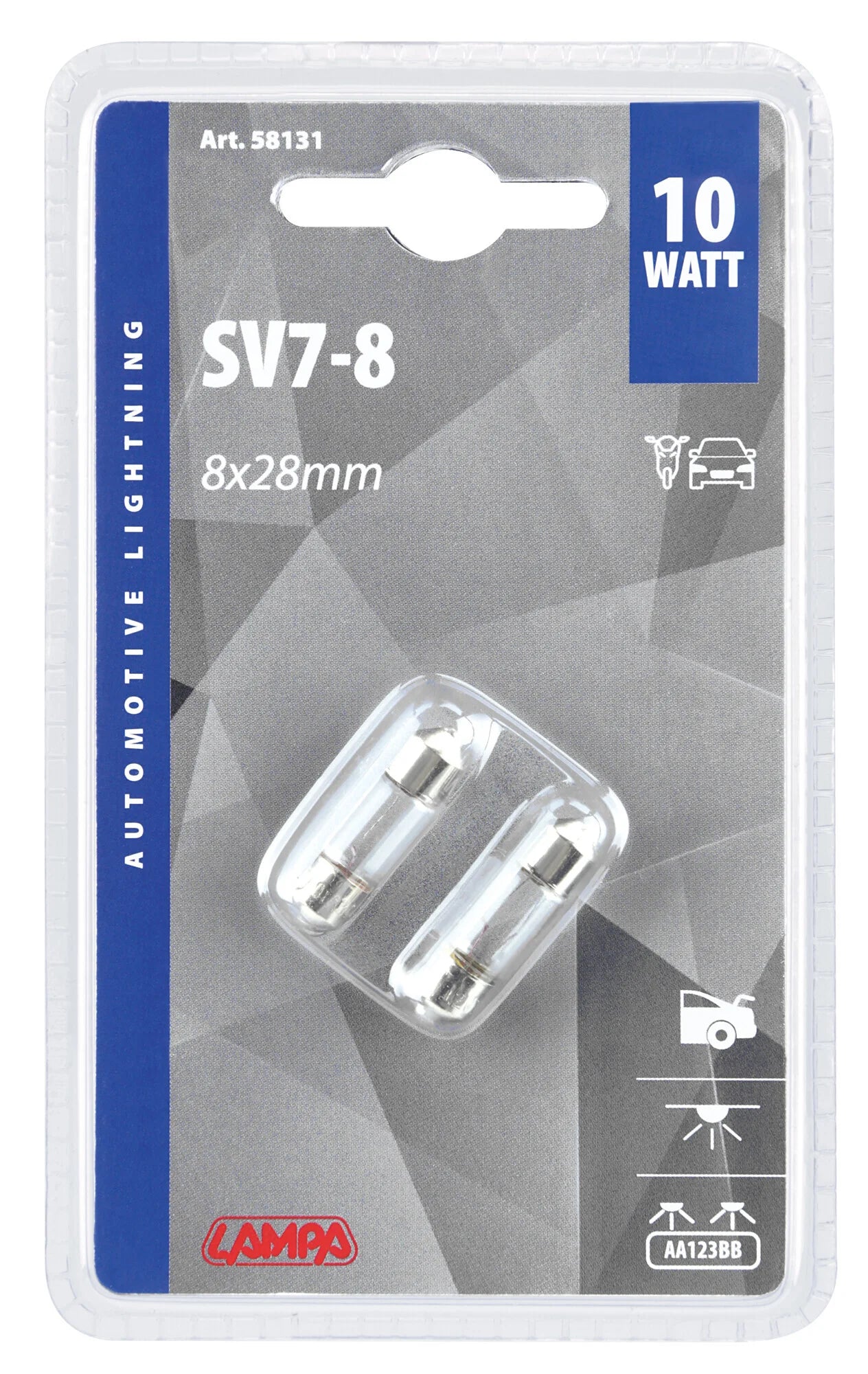 12V Lampada siluro - 8x28 mm - 10W - SV7-8 - 2 pz  - D/Blister