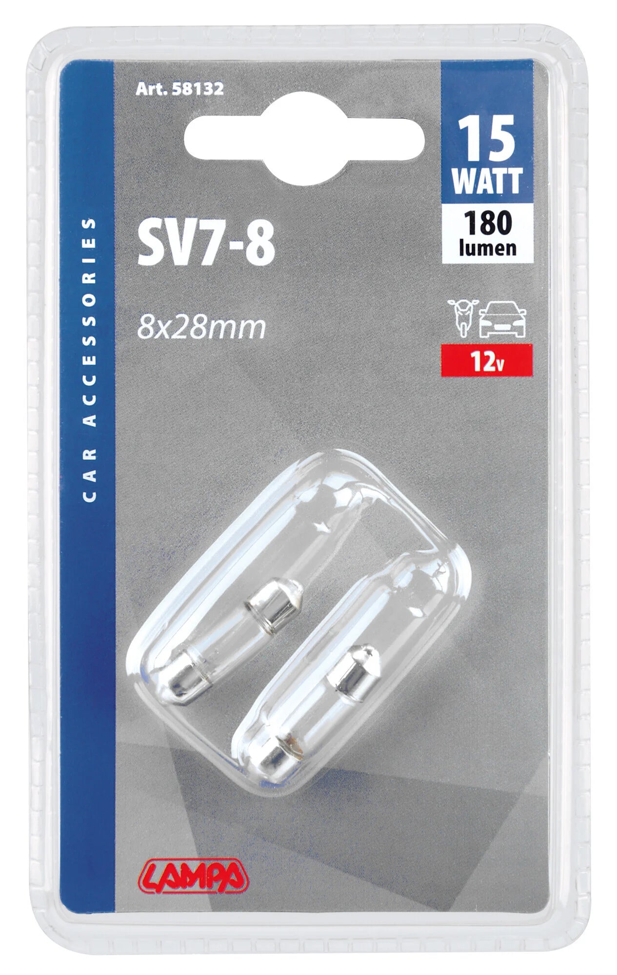 12V Lampada siluro - 8x28 mm - 15W - SV7-8 - 2 pz  - D/Blister
