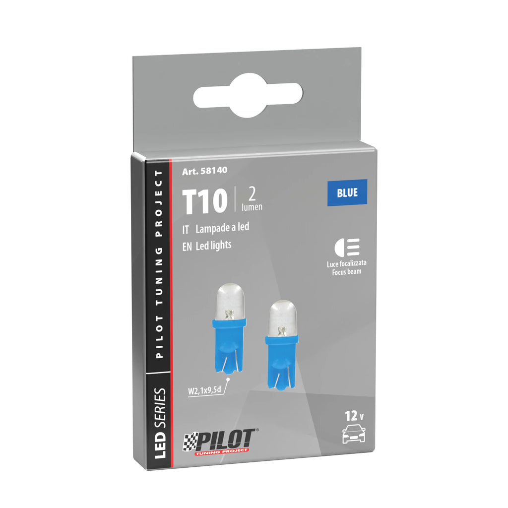 12V Colour-Led, lampada 1 Led - (T10) - W2,1x9,5d - 2 pz  - Scatola - Blu