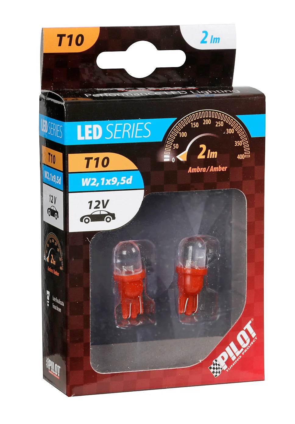 12V Colour-Led, lampada 1 Led - (T10) - W2,1x9,5d - 2 pz  - D/Blister - Arancio