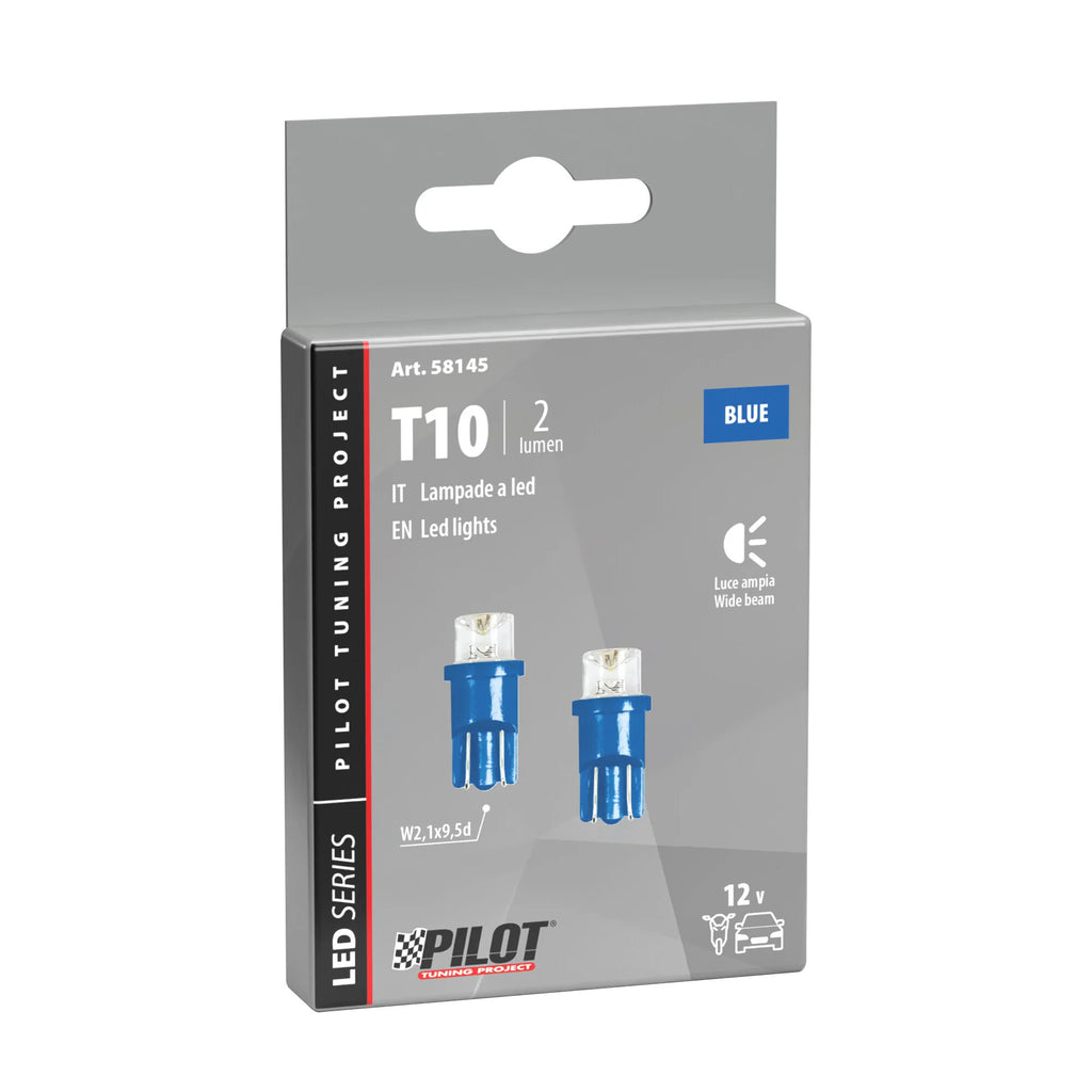 12V Colour-Led Wide, lampada 1 Led - (T10) - W2,1x9,5d - 2 pz  - Scatola - Blu
