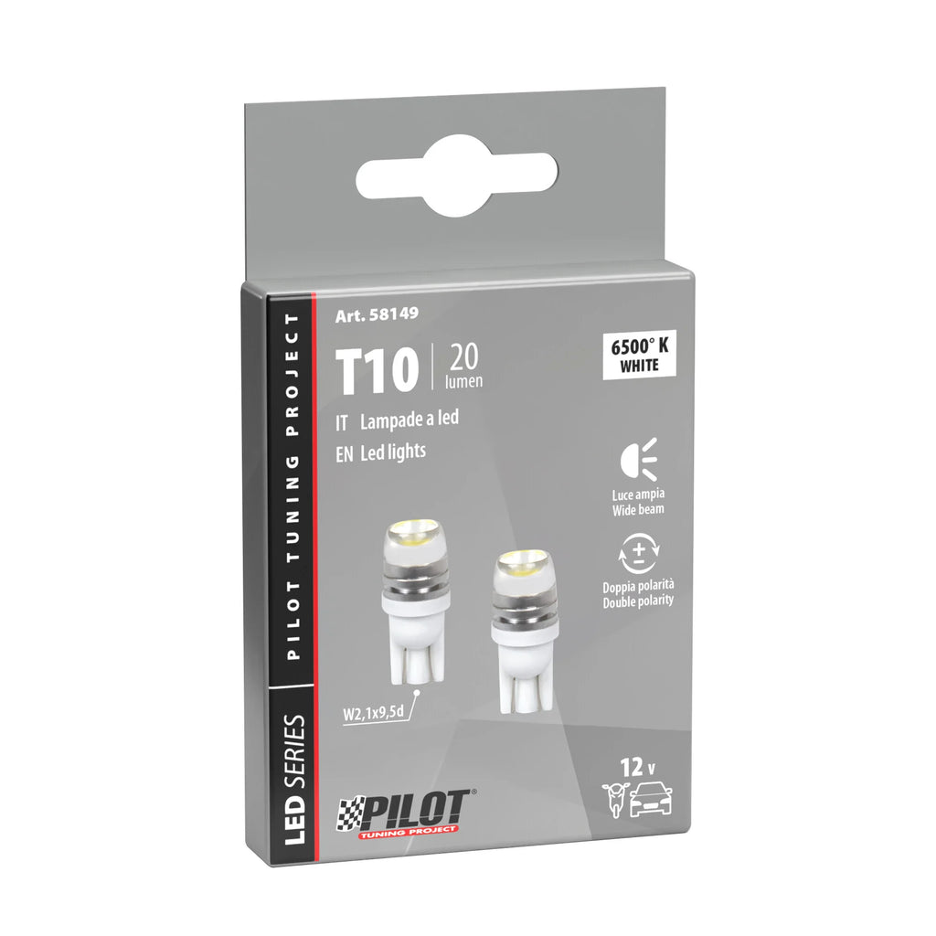 12V Hyper-Led 2 - 1 SMD x 2 chips - (T10) - 1W - W2,1x9,5d - 2 pz  - Scatola - Bianco - Doppia polarità