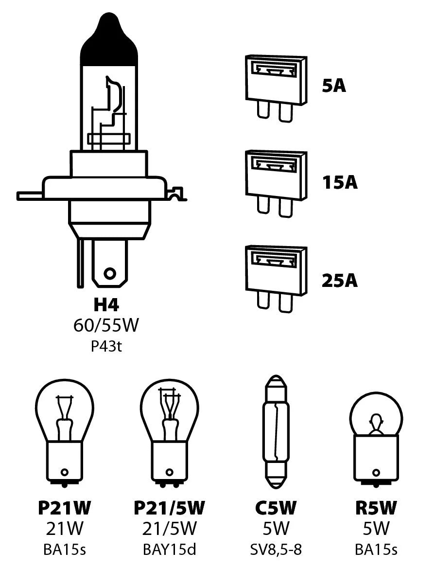 Kit lampade di ricambio 8 pz, alogena H4 - 12V
