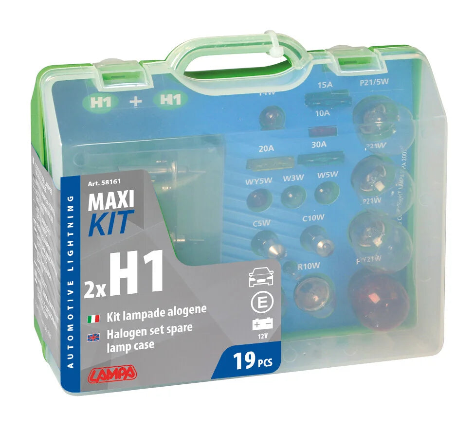 Kit lampade di ricambio 19 pz, alogena 2x H1 - 12V