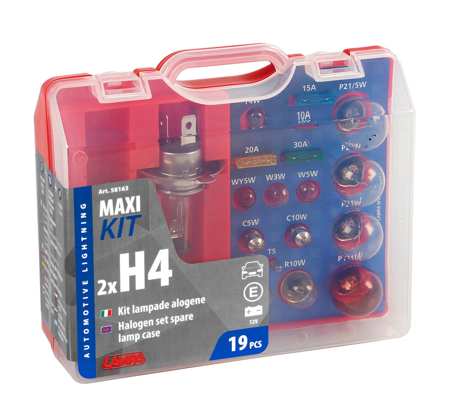 Kit lampade di ricambio 19 pz, alogena 2x H4 - 12V