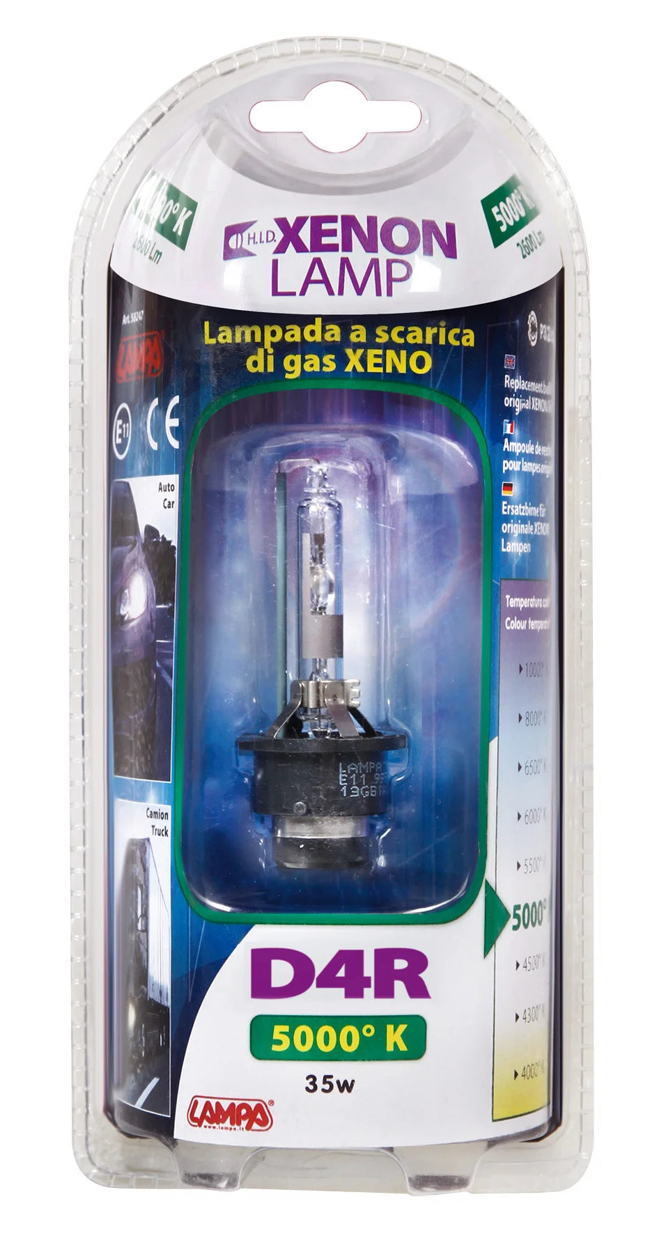 Lampada HID Xenon 5.000°K - D4R - 35W - P32d-6 - 1 pz  - D/Blister
