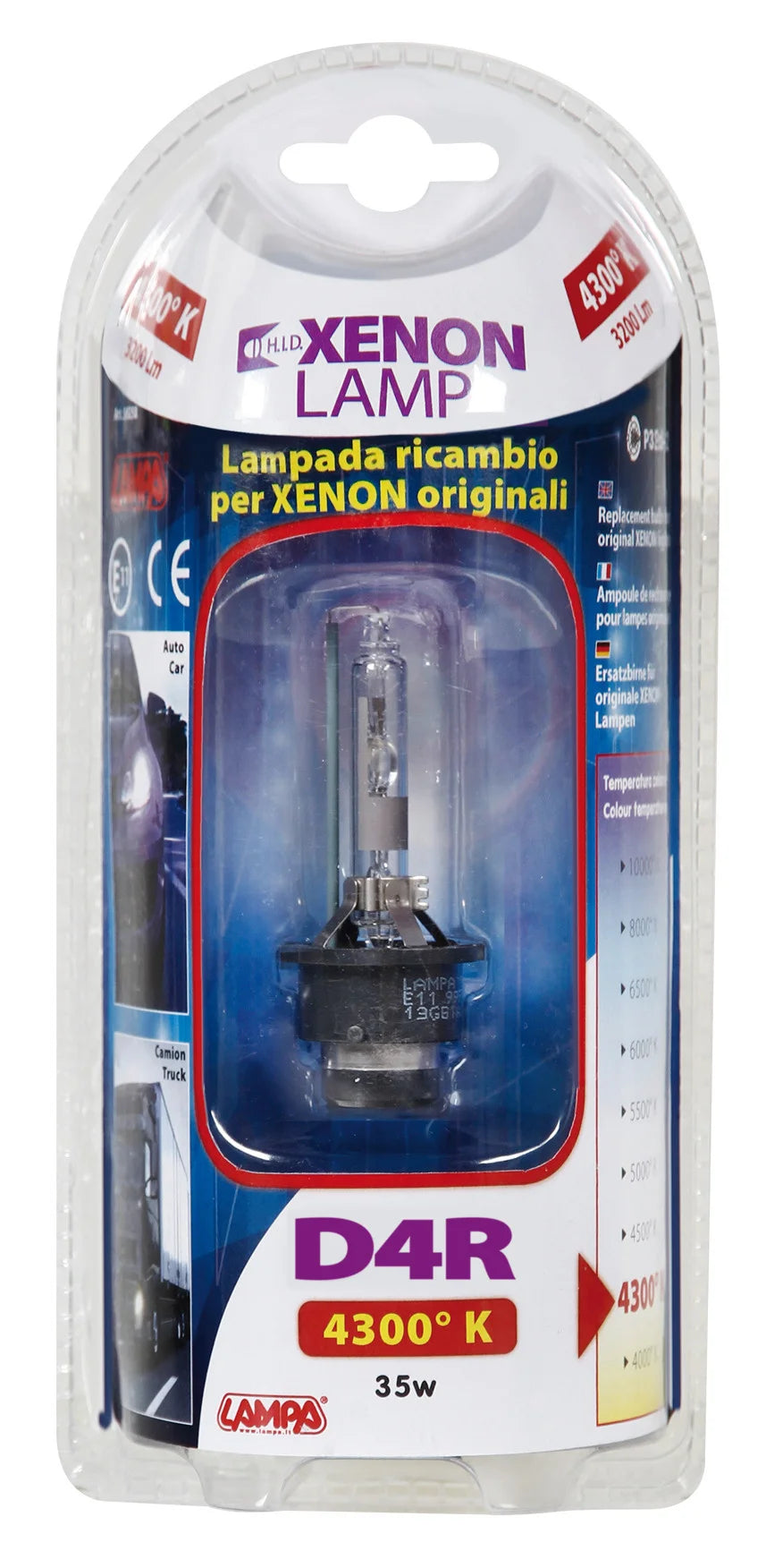 Lampada HID Xenon 4.300°K - D4R - 35W - P32d-6 - 1 pz  - D/Blister