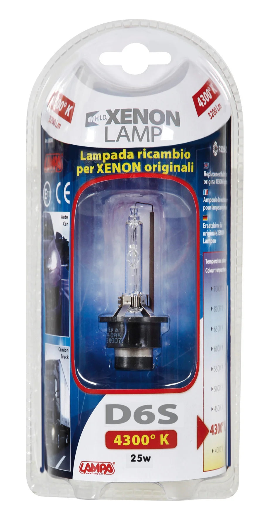 Lampada HID Xenon 4.300°K - D6S - 25W - P32d-1 - 1 pz  - D/Blister