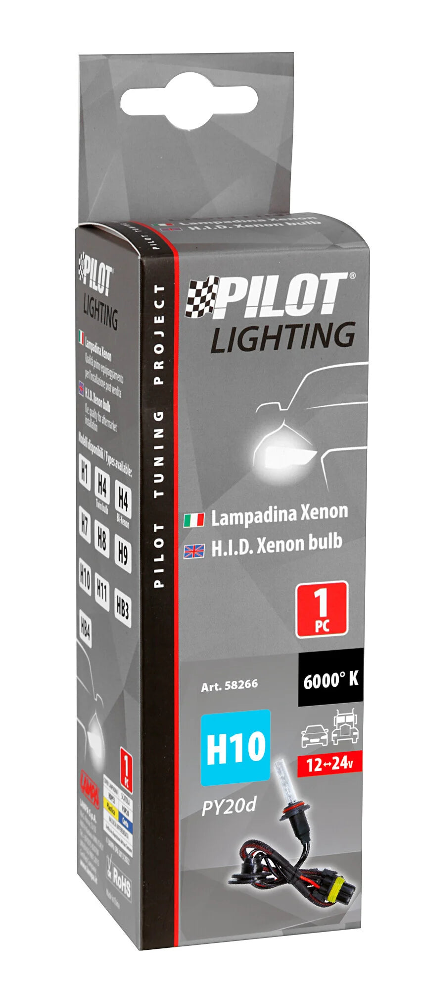 12/24V Lampadina HID Xenon 6.000K - H10 - 1 pz  - Scatola