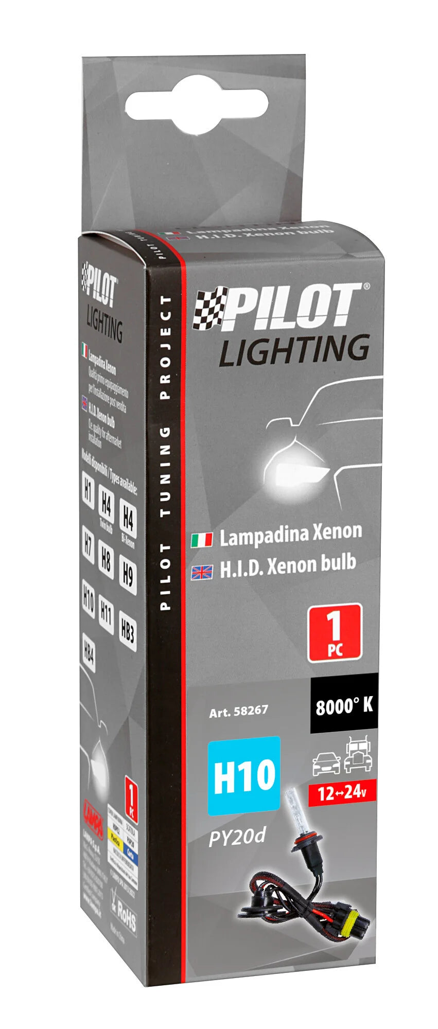 12/24V Lampadina HID Xenon 8.000K - H10 - 1 pz  - Scatola